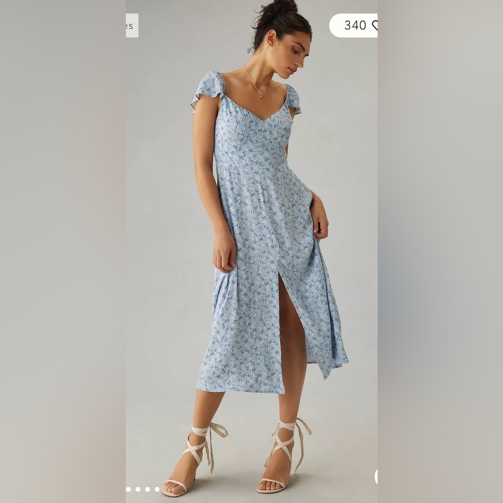 Reformation Dress Anthro Baxley Floral Blue 2 / XS Midi Beach Delicate Floaty